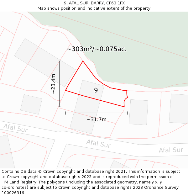 9, AFAL SUR, BARRY, CF63 1FX: Plot and title map