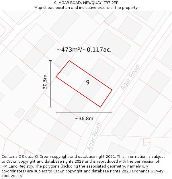 9, AGAR ROAD, NEWQUAY, TR7 2EP: Plot and title map