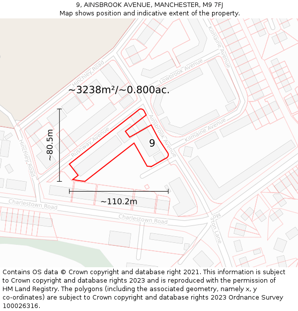 9, AINSBROOK AVENUE, MANCHESTER, M9 7FJ: Plot and title map