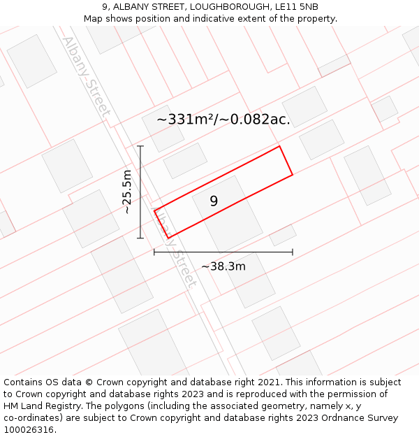 9, ALBANY STREET, LOUGHBOROUGH, LE11 5NB: Plot and title map