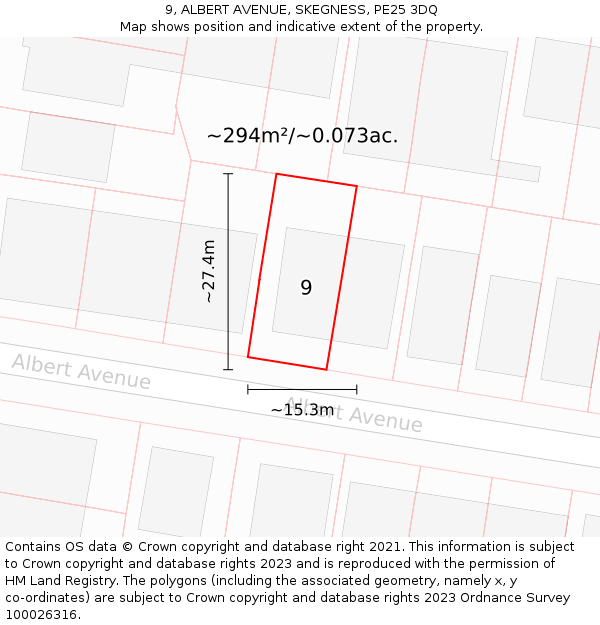 9, ALBERT AVENUE, SKEGNESS, PE25 3DQ: Plot and title map