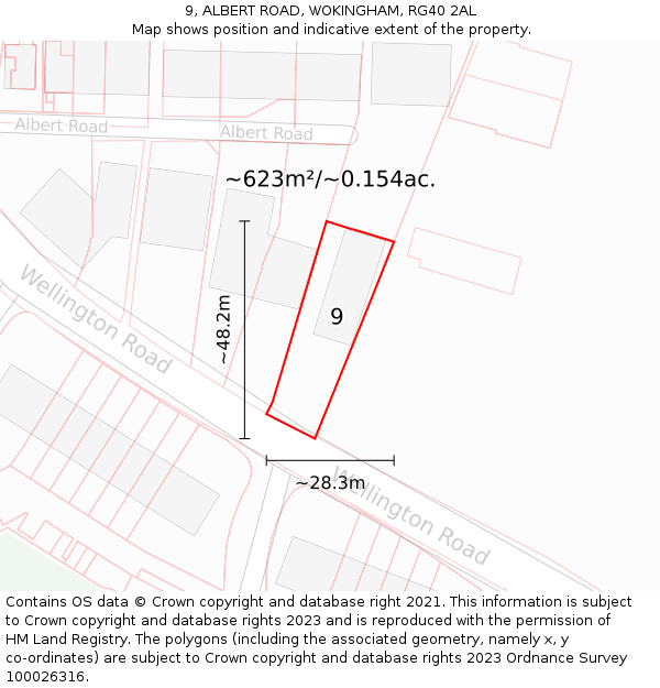 9, ALBERT ROAD, WOKINGHAM, RG40 2AL: Plot and title map