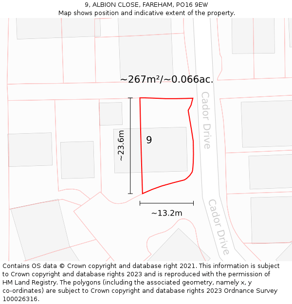 9, ALBION CLOSE, FAREHAM, PO16 9EW: Plot and title map