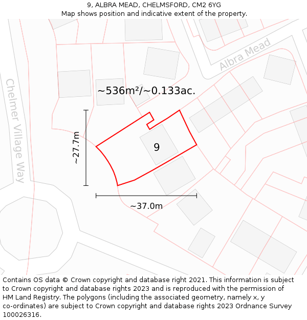 9, ALBRA MEAD, CHELMSFORD, CM2 6YG: Plot and title map