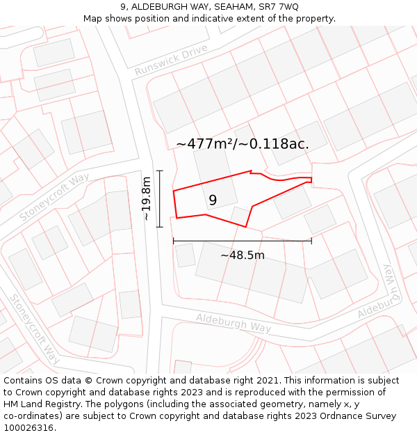 9, ALDEBURGH WAY, SEAHAM, SR7 7WQ: Plot and title map