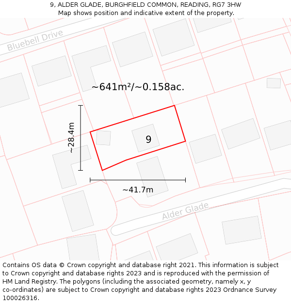9, ALDER GLADE, BURGHFIELD COMMON, READING, RG7 3HW: Plot and title map