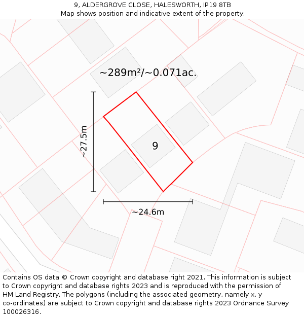 9, ALDERGROVE CLOSE, HALESWORTH, IP19 8TB: Plot and title map