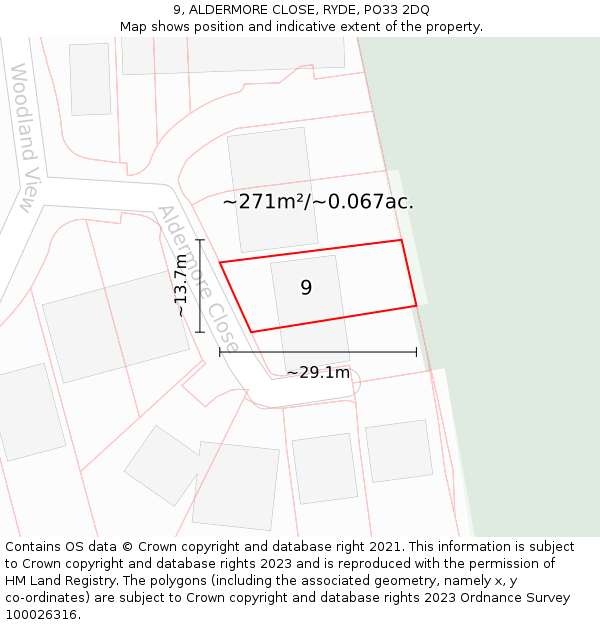 9, ALDERMORE CLOSE, RYDE, PO33 2DQ: Plot and title map