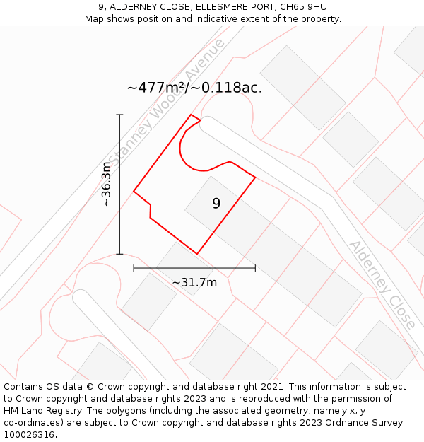 9, ALDERNEY CLOSE, ELLESMERE PORT, CH65 9HU: Plot and title map