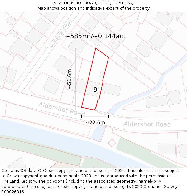 9, ALDERSHOT ROAD, FLEET, GU51 3NQ: Plot and title map