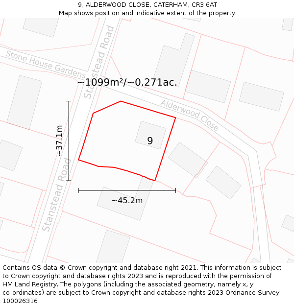 9, ALDERWOOD CLOSE, CATERHAM, CR3 6AT: Plot and title map