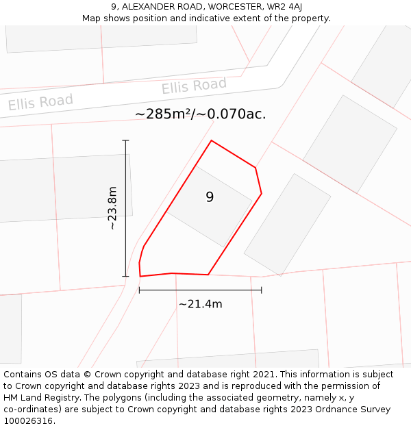 9, ALEXANDER ROAD, WORCESTER, WR2 4AJ: Plot and title map