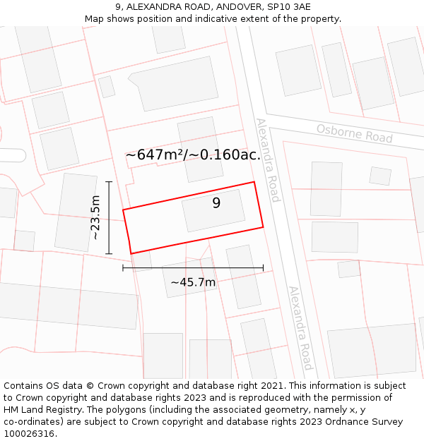 9, ALEXANDRA ROAD, ANDOVER, SP10 3AE: Plot and title map