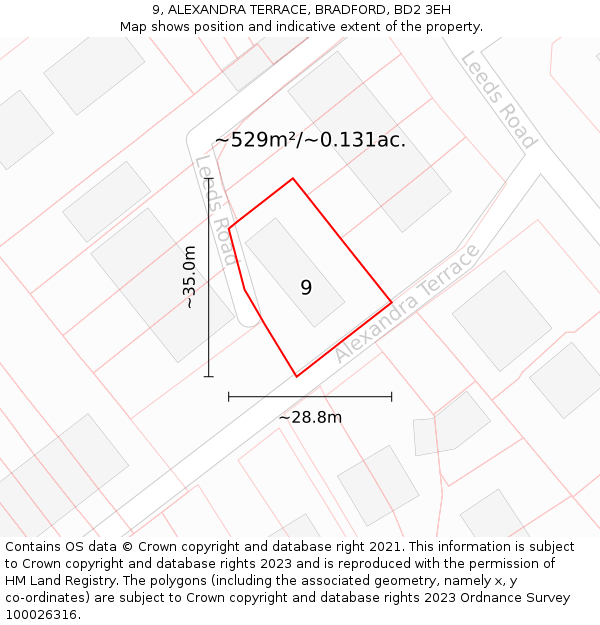 9, ALEXANDRA TERRACE, BRADFORD, BD2 3EH: Plot and title map