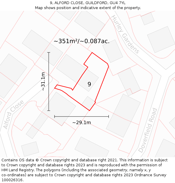 9, ALFORD CLOSE, GUILDFORD, GU4 7YL: Plot and title map