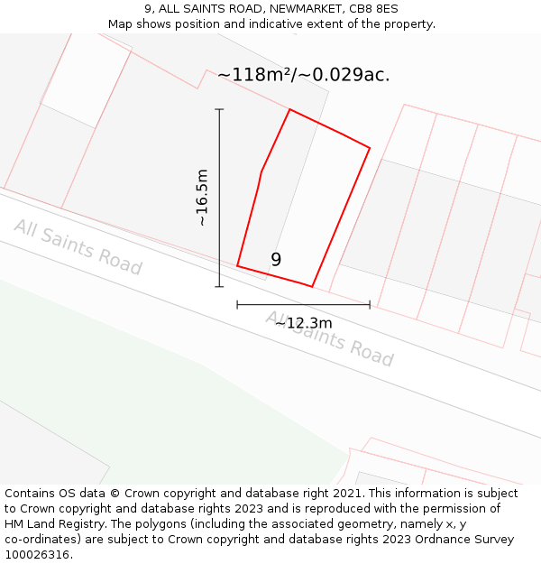 9, ALL SAINTS ROAD, NEWMARKET, CB8 8ES: Plot and title map