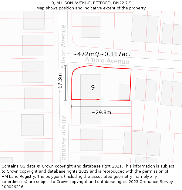 9, ALLISON AVENUE, RETFORD, DN22 7JS: Plot and title map