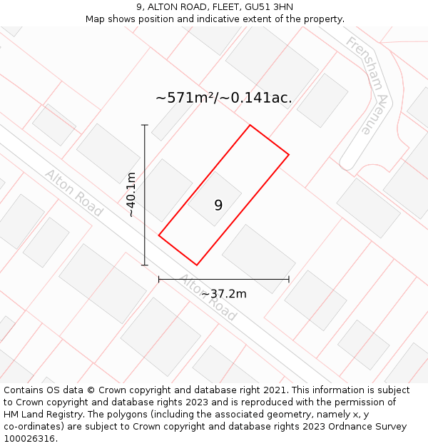 9, ALTON ROAD, FLEET, GU51 3HN: Plot and title map