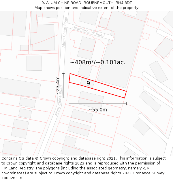 9, ALUM CHINE ROAD, BOURNEMOUTH, BH4 8DT: Plot and title map