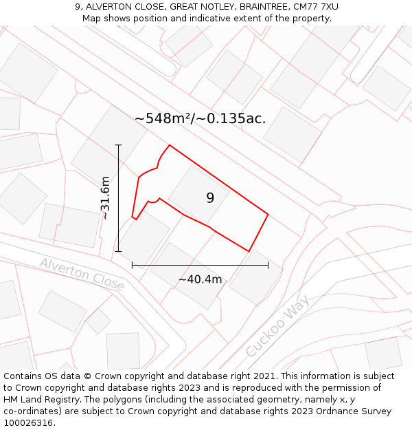 9, ALVERTON CLOSE, GREAT NOTLEY, BRAINTREE, CM77 7XU: Plot and title map