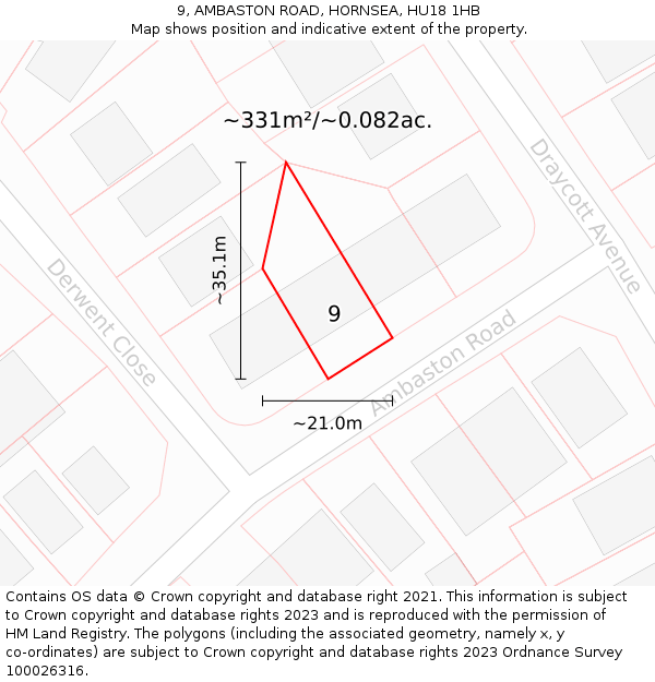 9, AMBASTON ROAD, HORNSEA, HU18 1HB: Plot and title map