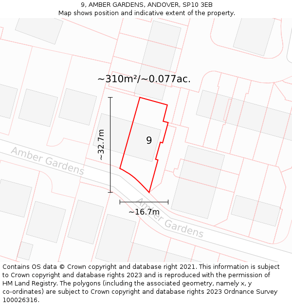 9, AMBER GARDENS, ANDOVER, SP10 3EB: Plot and title map