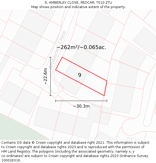 9, AMBERLEY CLOSE, REDCAR, TS10 2TU: Plot and title map