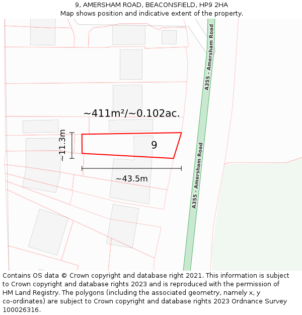 9, AMERSHAM ROAD, BEACONSFIELD, HP9 2HA: Plot and title map