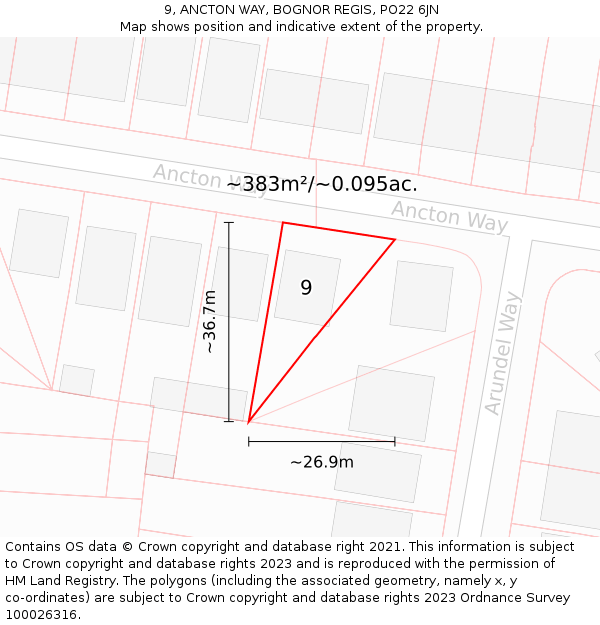 9, ANCTON WAY, BOGNOR REGIS, PO22 6JN: Plot and title map