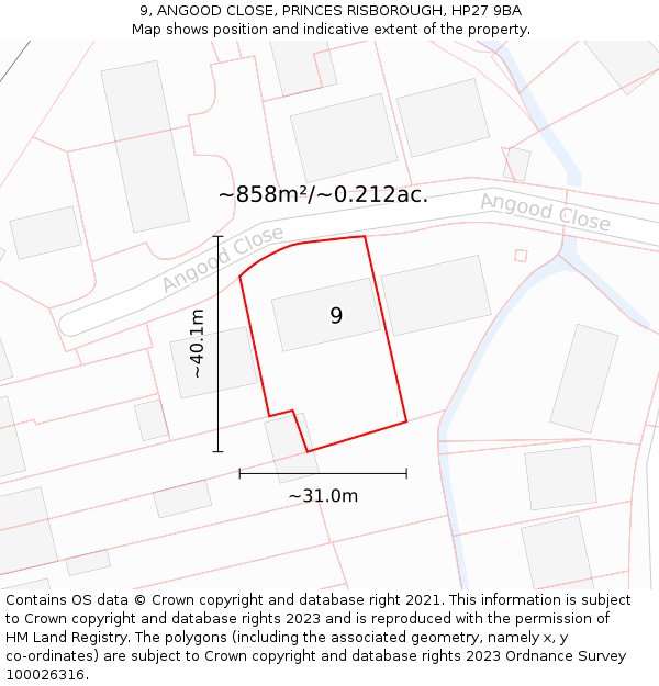 9, ANGOOD CLOSE, PRINCES RISBOROUGH, HP27 9BA: Plot and title map