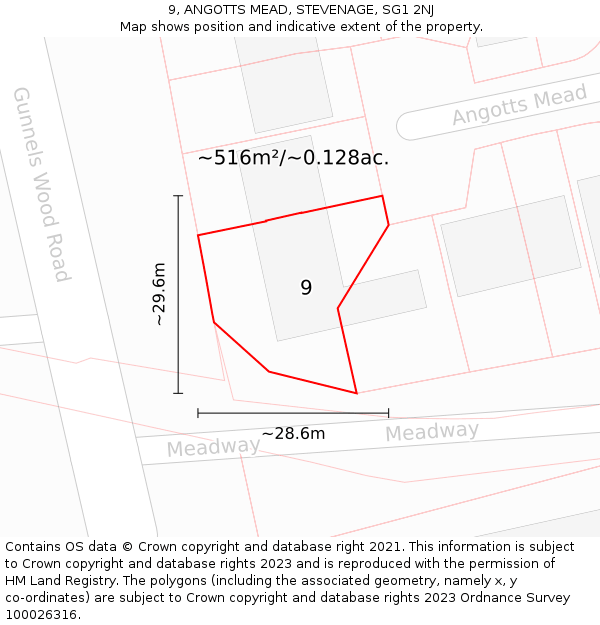 9, ANGOTTS MEAD, STEVENAGE, SG1 2NJ: Plot and title map