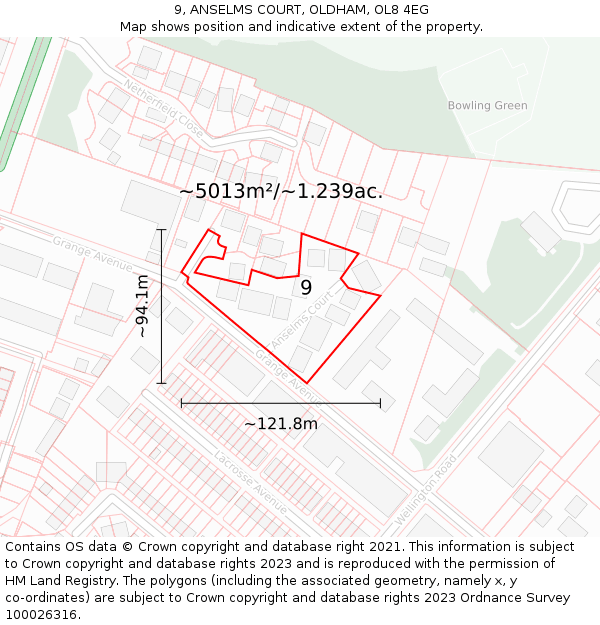 9, ANSELMS COURT, OLDHAM, OL8 4EG: Plot and title map