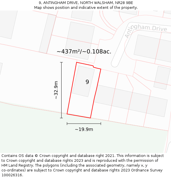 9, ANTINGHAM DRIVE, NORTH WALSHAM, NR28 9BE: Plot and title map