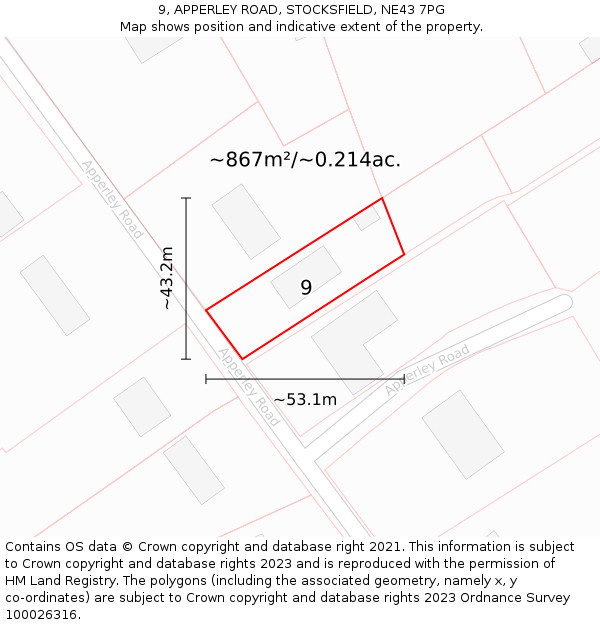 9, APPERLEY ROAD, STOCKSFIELD, NE43 7PG: Plot and title map