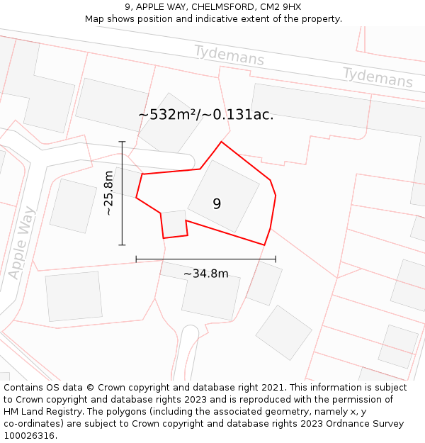 9, APPLE WAY, CHELMSFORD, CM2 9HX: Plot and title map