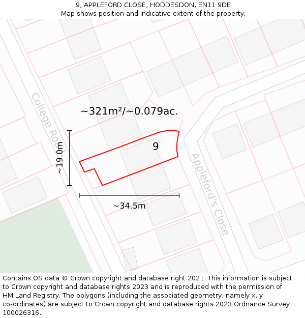 9, APPLEFORD CLOSE, HODDESDON, EN11 9DE: Plot and title map