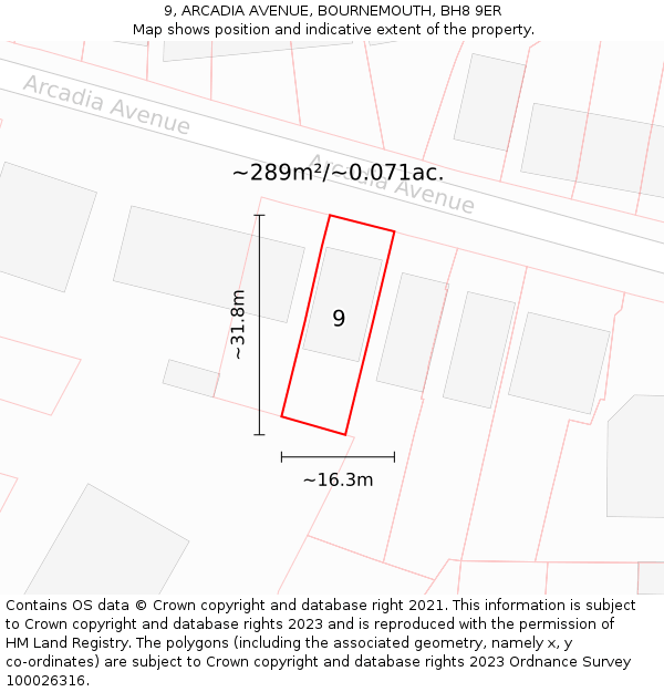 9, ARCADIA AVENUE, BOURNEMOUTH, BH8 9ER: Plot and title map