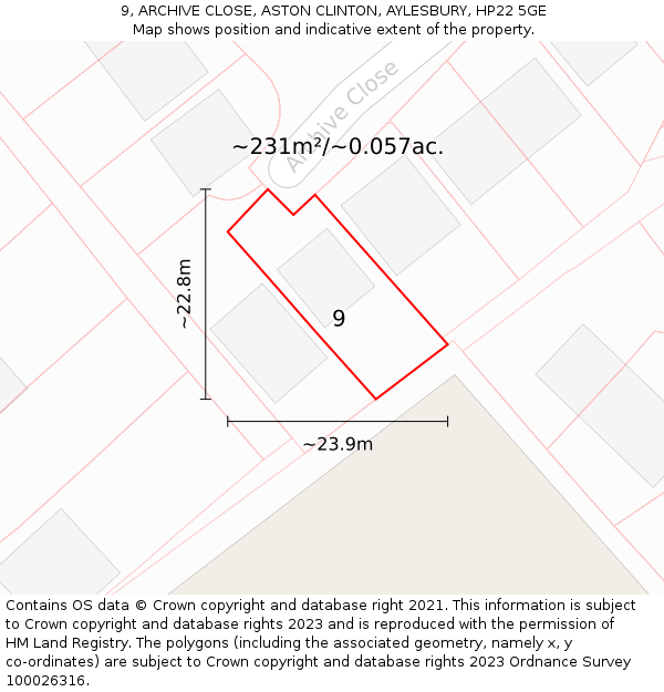 9, ARCHIVE CLOSE, ASTON CLINTON, AYLESBURY, HP22 5GE: Plot and title map