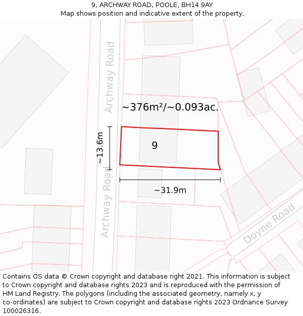 9, ARCHWAY ROAD, POOLE, BH14 9AY: Plot and title map