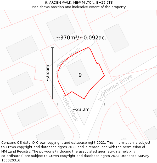 9, ARDEN WALK, NEW MILTON, BH25 6TS: Plot and title map