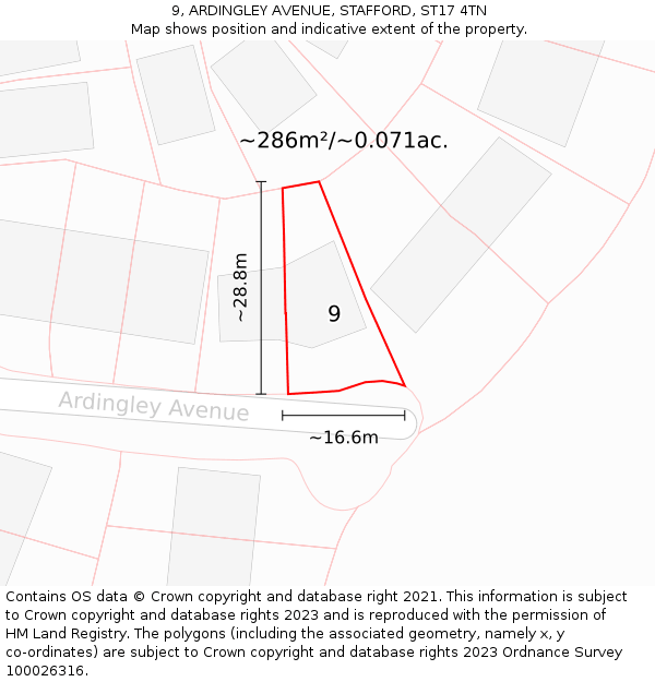 9, ARDINGLEY AVENUE, STAFFORD, ST17 4TN: Plot and title map