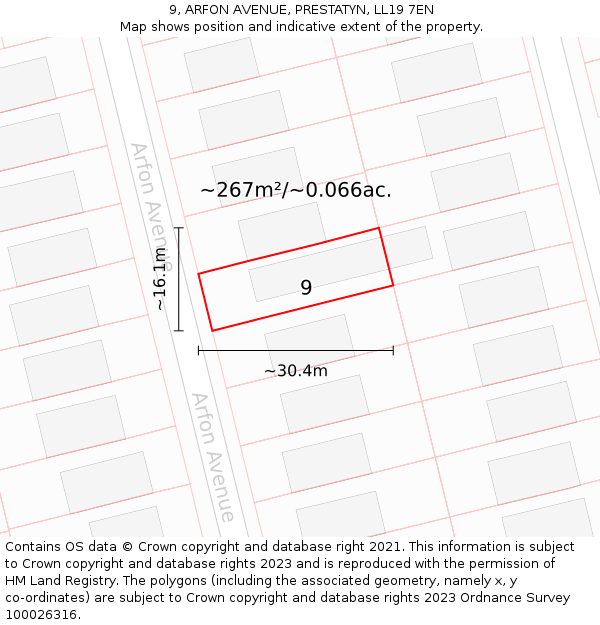 9, ARFON AVENUE, PRESTATYN, LL19 7EN: Plot and title map