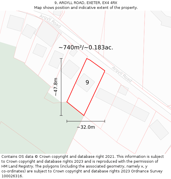 9, ARGYLL ROAD, EXETER, EX4 4RX: Plot and title map