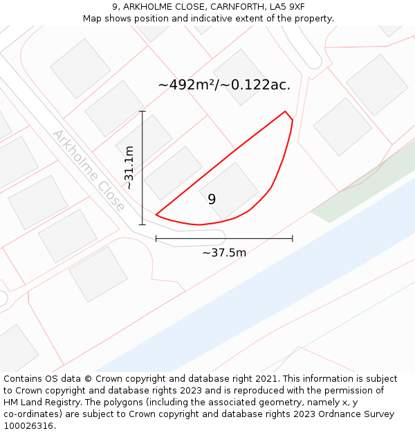 9, ARKHOLME CLOSE, CARNFORTH, LA5 9XF: Plot and title map