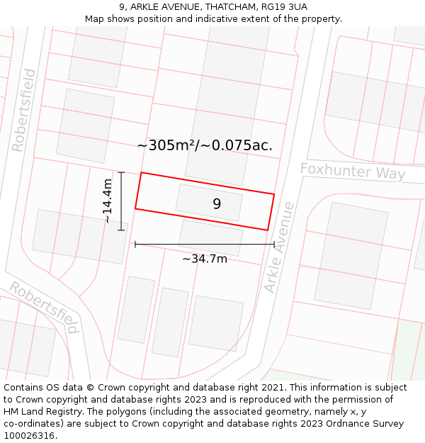 9, ARKLE AVENUE, THATCHAM, RG19 3UA: Plot and title map