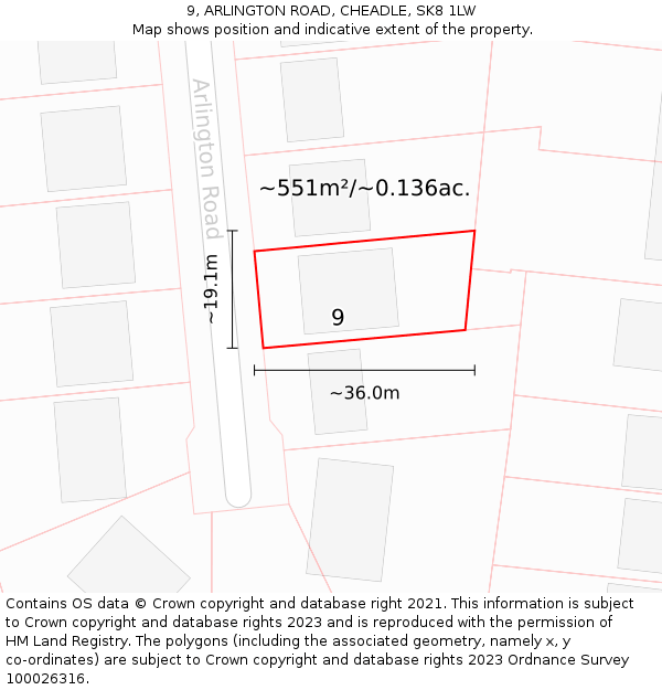 9, ARLINGTON ROAD, CHEADLE, SK8 1LW: Plot and title map