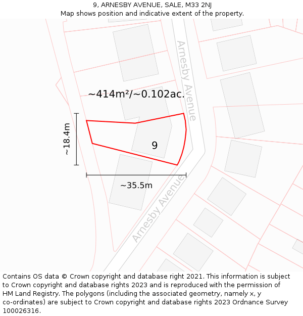 9, ARNESBY AVENUE, SALE, M33 2NJ: Plot and title map