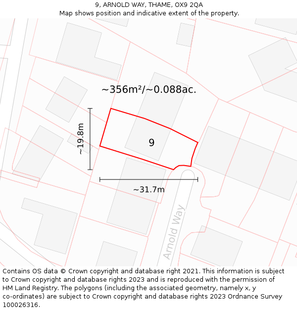 9, ARNOLD WAY, THAME, OX9 2QA: Plot and title map