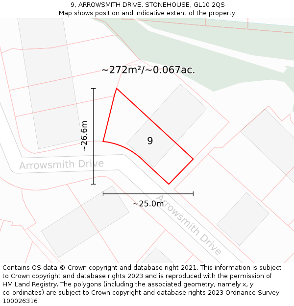 9, ARROWSMITH DRIVE, STONEHOUSE, GL10 2QS: Plot and title map