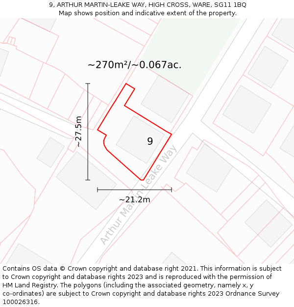 9, ARTHUR MARTIN-LEAKE WAY, HIGH CROSS, WARE, SG11 1BQ: Plot and title map